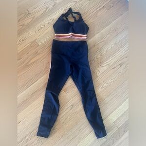 Lorna Jane Navy Striped Leggings and Sports Bra Size S